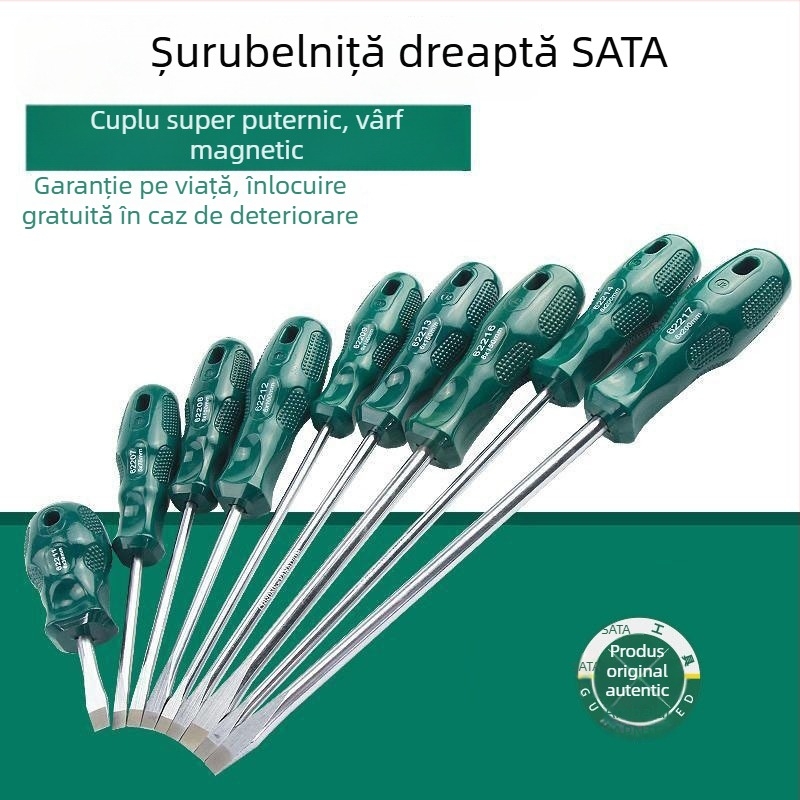 Șurubelniță cu cap plat magnetic, seria A, mâner din plastic, oțel crom-vanadiu, foarte dură, multifuncțională
