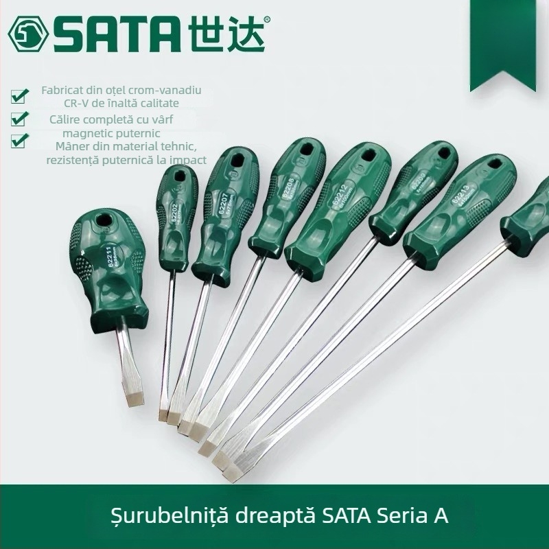 Șurubelniță cu cap plat magnetic, seria A, mâner din plastic, oțel crom-vanadiu, foarte dură, multifuncțională