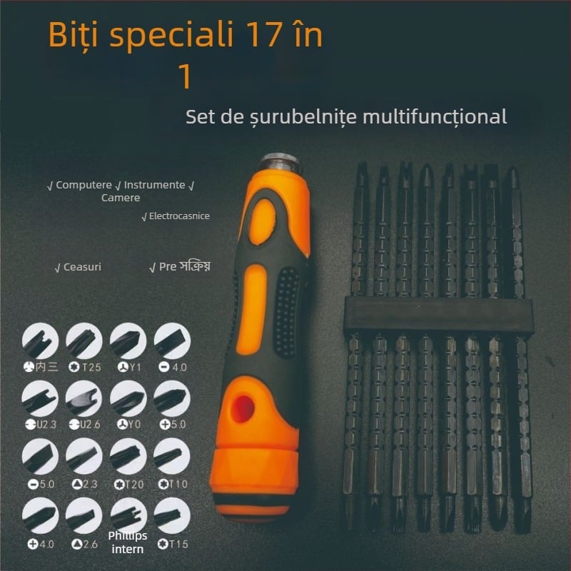 Set de șurubelnițe 17 în 1, magnetice, din oțel crom-vanadiu, cu capete bidirecționale