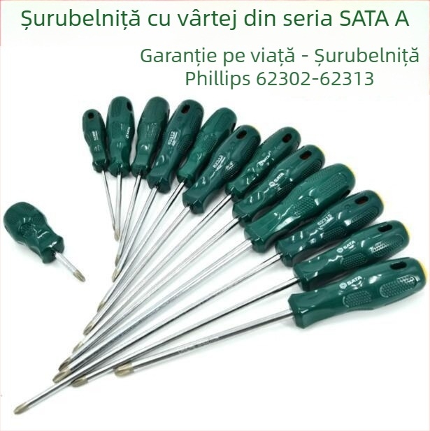Șurubelniță încrucișată cu magneție și izolație, din oțel crom-vanadiu, model 62302-62320