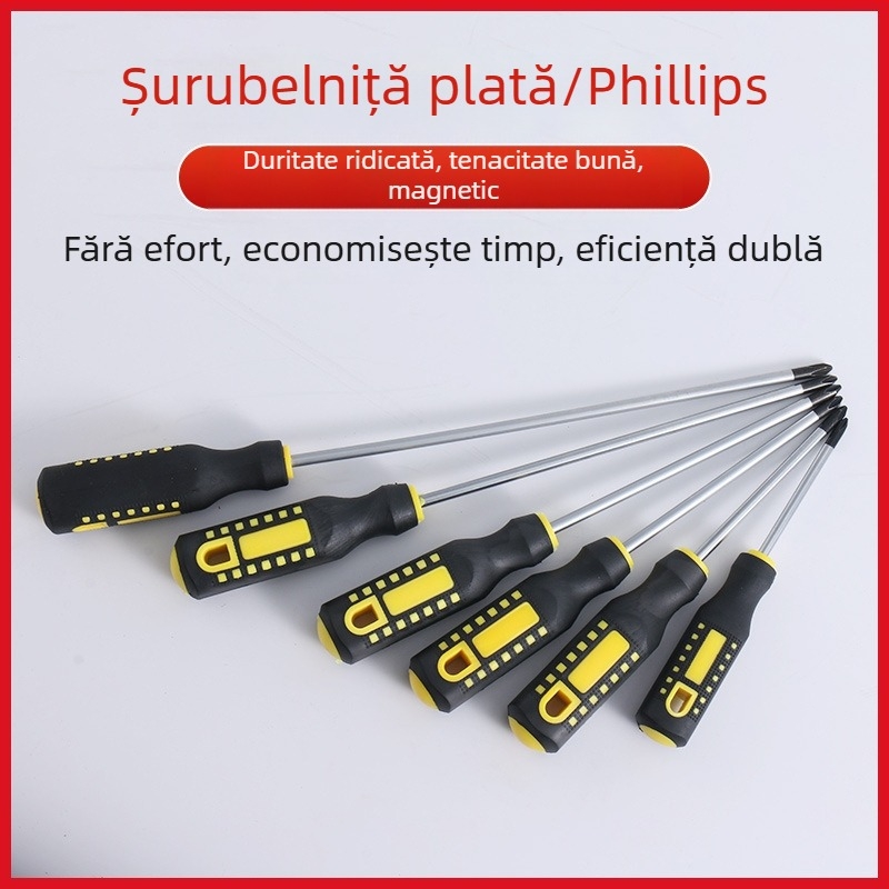Șurubelniță magnetică cu capăt în cruce și plat, din oțel crom-vanadiu, magnet puternic, mâner ergonomic