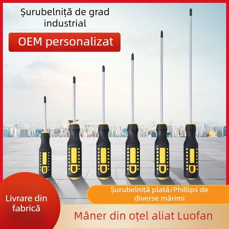 Șurubelniță magnetică cu capăt în cruce și plat, din oțel crom-vanadiu, magnet puternic, mâner ergonomic