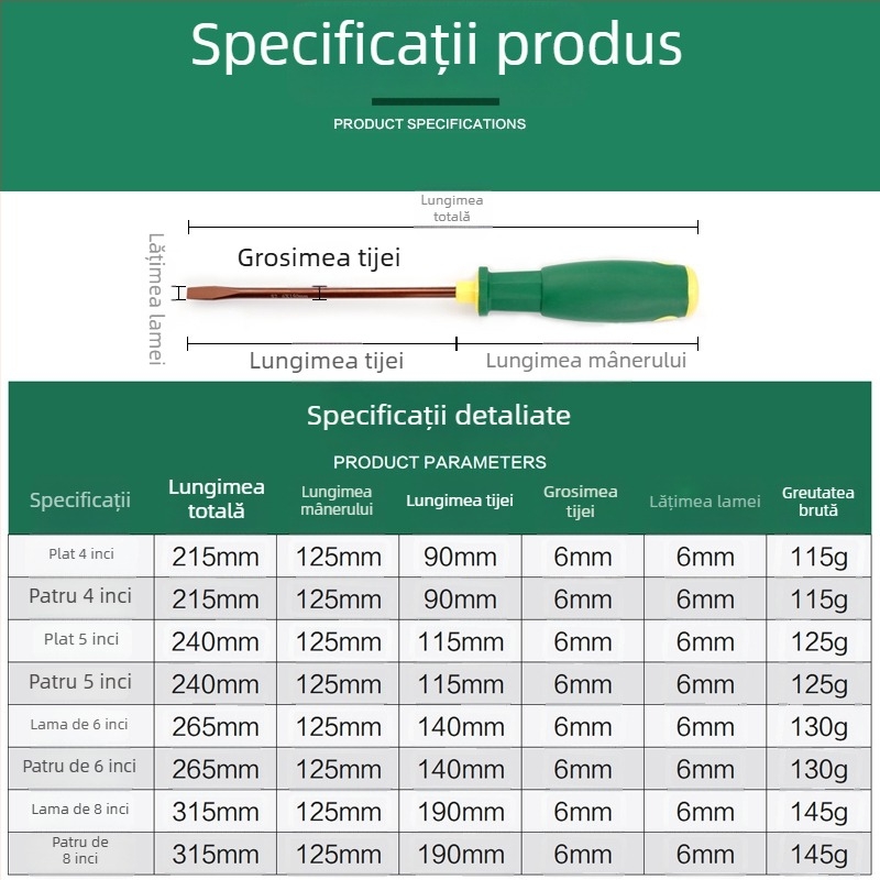 Șurubelniță combinată plată și cruce, magnetică, din oțel S2, neizolată, greutate 100–150 g