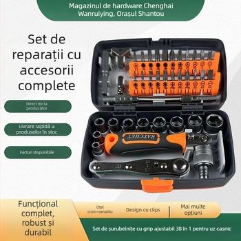 Set de șurubelnițe 38 în 1 pentru reparații casnice, vârfuri din oțel crom-vanadiu, cuplu maxim 180 N·m, vârf magnetic, marca 2880A