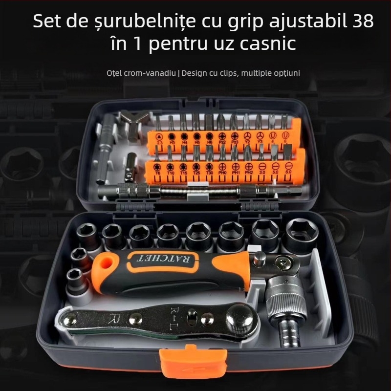 Set de șurubelnițe 38 în 1 pentru reparații casnice, vârfuri din oțel crom-vanadiu, cuplu maxim 180 N·m, vârf magnetic, marca 2880A