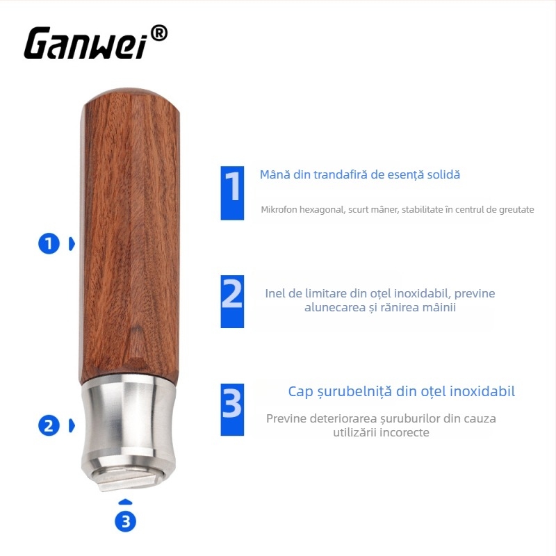 Șurubelniță pentru planer cu capac metalic – vârf plat reglabil, oțel inoxidabil, mâner din lemn de trandafir, 0,15 kg, fără magnetism