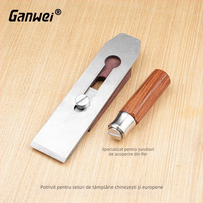 Șurubelniță pentru planer cu capac metalic – vârf plat reglabil, oțel inoxidabil, mâner din lemn de trandafir, 0,15 kg, fără magnetism