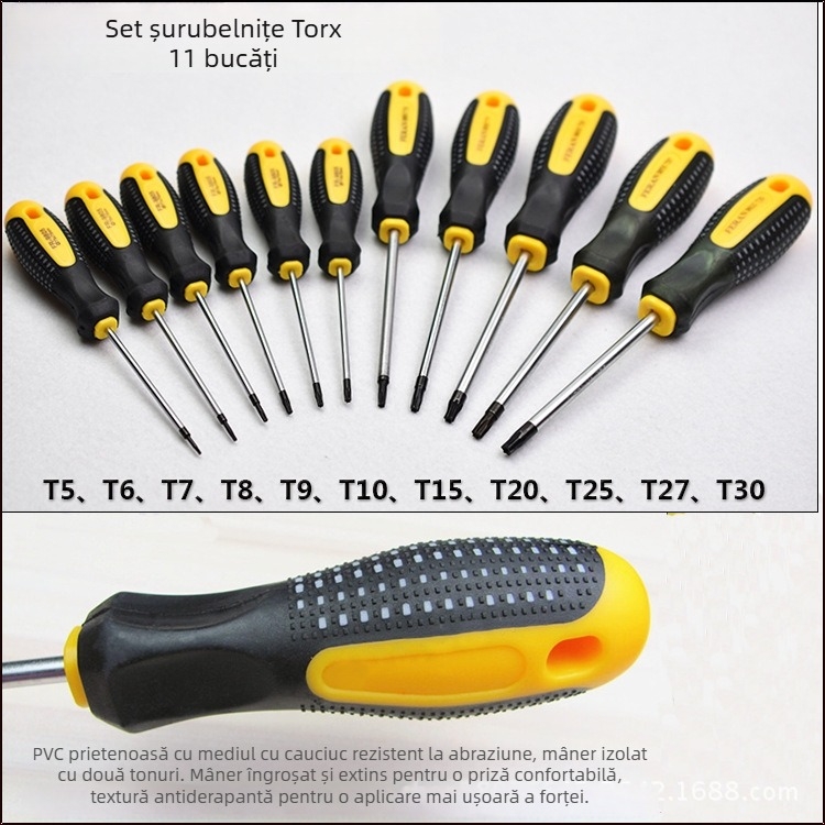 LIHODA Set de șurubelnițe Plum Blossom Star și hex intern, izolat și magnetic, intervalul T5–T30, mâner PVC cauciuc/plastic