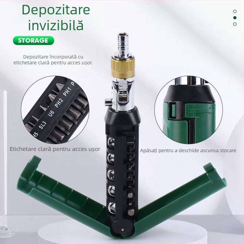 Șurubelniță cu ratchet, multi-funcțională, biti Philips și plat, mâner izolat, cuplu 3,5 N·m, Cr-V biti, Zhuanyi Hardware