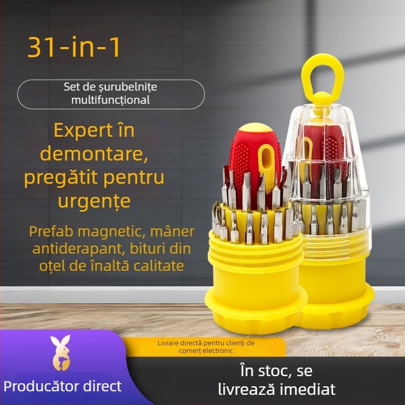 Set de șurubelnițe 31-in-1, din oțel crom-vanadiu, magnetic, izolat, cap cruce, greutate aproximativ 138 g