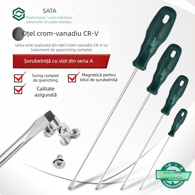 Șurubelniță cu cap plat, magnetizată, oțel Cr-V, lungime extinsă, fără izolație