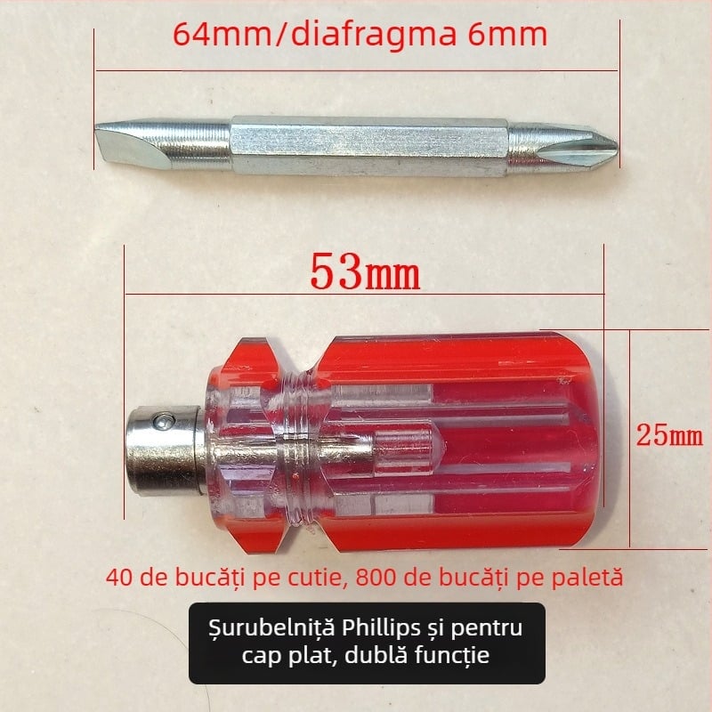 Șurubelniță miniaturală din cristal cu cap radish-head, dublă funcție, izolată, magnetică, oțel inoxidabil, 100 g