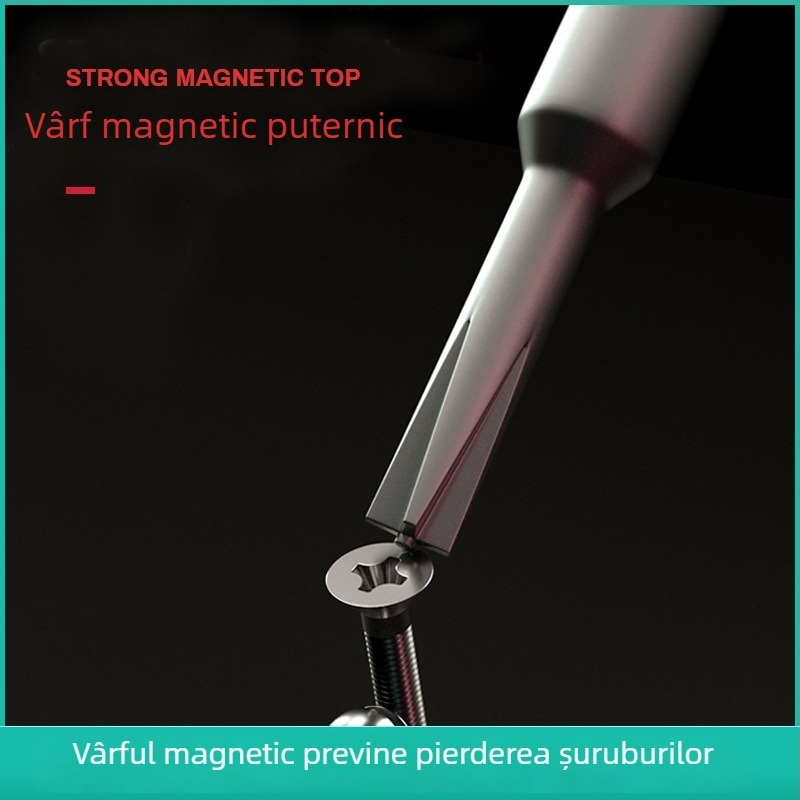 Șurubelniță Maintenance Guy pentru reparații telefoane – magnetizată, izolată, oțel S2, mâner din cupru, 1,5 mm, capete: cruci, triunghi, stea cu cinci colțuri și hexagon