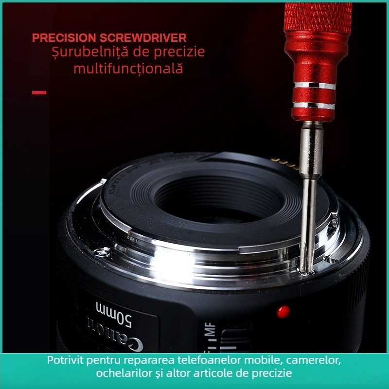 Șurubelniță Maintenance Guy pentru reparații telefoane – magnetizată, izolată, oțel S2, mâner din cupru, 1,5 mm, capete: cruci, triunghi, stea cu cinci colțuri și hexagon