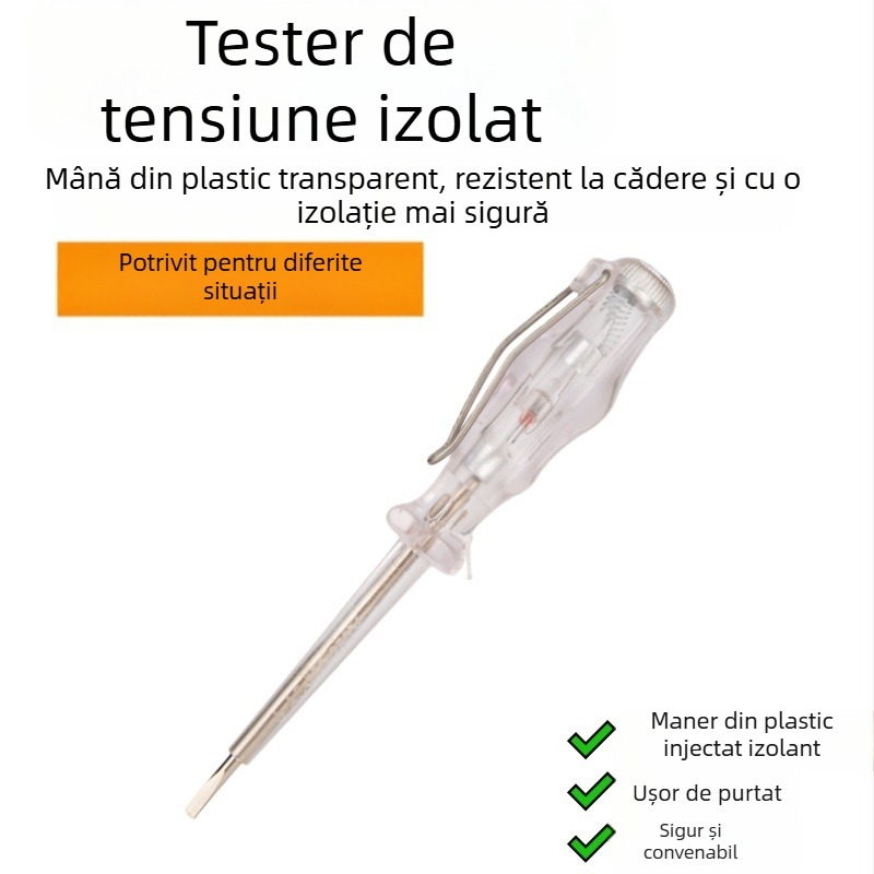 Șurubelniță-tester pentru tensiune cu vârf plat, ax din oțel CR-V, izolat, magnetic, mâner PP