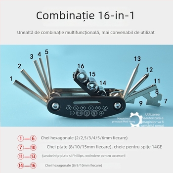 Set multifuncțional de șurubelnițe și chei hexagonale pliant, 16 în 1, portabil, detașabil, din oțel S2