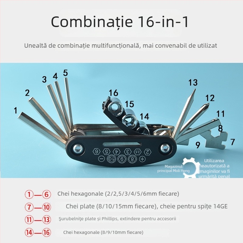 Set multifuncțional de șurubelnițe și chei hexagonale pliant, 16 în 1, portabil, detașabil, din oțel S2