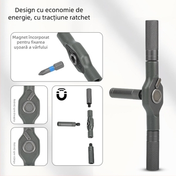 Șurubelniță multifuncțională cu clichet și set de biti, vârfuri din oțel S2 aliat