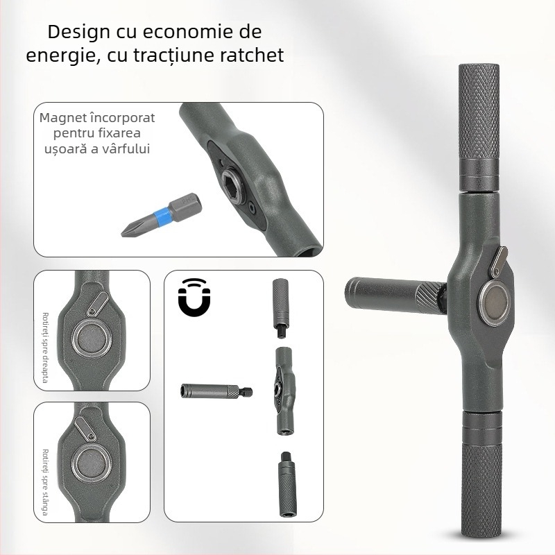 Șurubelniță multifuncțională cu clichet și set de biti, vârfuri din oțel S2 aliat