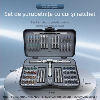 Peng Hui Set de șurubelnițe cu clichet 65 în 1, biți din oțel S2, magneți, cuplu maxim 40 N·m