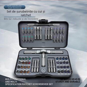 Peng Hui Set de șurubelnițe cu clichet 65 în 1, biți din oțel S2, magneți, cuplu maxim 40 N·m