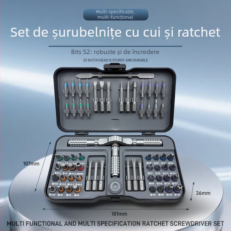 Peng Hui Set de șurubelnițe cu clichet 65 în 1, biți din oțel S2, magneți, cuplu maxim 40 N·m