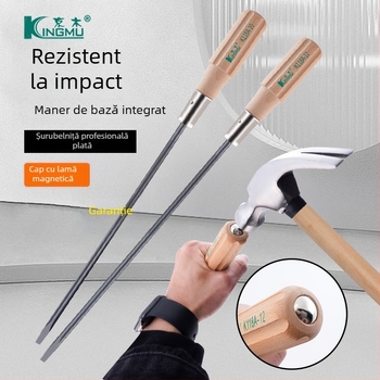 Șurubelniță cu mâner din lemn, oțel de unelte S2, magnetic, cap plat, K118A/K119A, 150 g