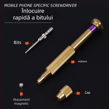 Şurubelniţă de precizie cu cap schimbabil, din oţel aliaj S2, pentru reparatii telefoane Apple şi Android (Magnetic, Neizolat, Greutate 0.045)
