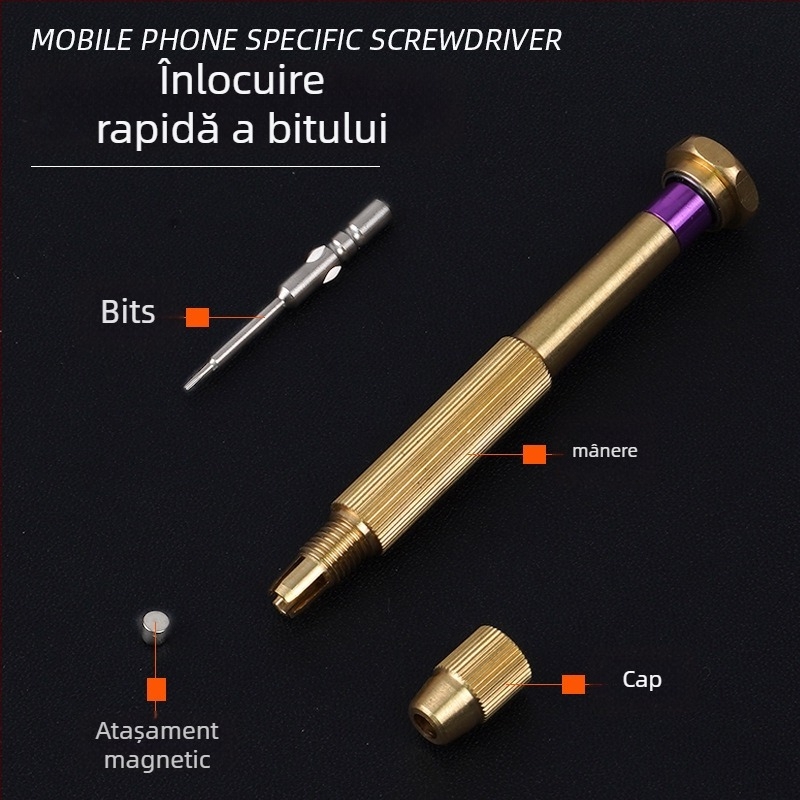 Şurubelniţă de precizie cu cap schimbabil, din oţel aliaj S2, pentru reparatii telefoane Apple şi Android (Magnetic, Neizolat, Greutate 0.045)