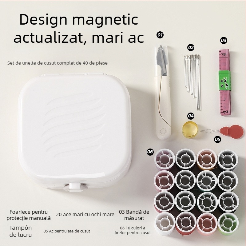 Cutie de cusut portabilă, stil de buzunar, material ABS, set de 100 piese, 280 g, personalizabil
