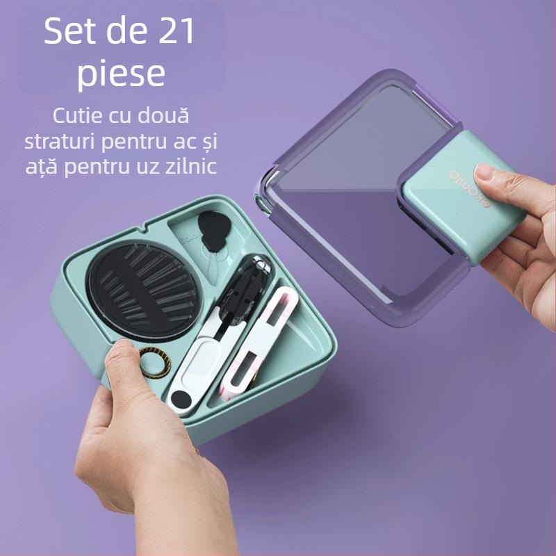 Cutie de cusut - tip buzunar portabil, plastic, set de 75 bucăți, 292 g, personalizabil, seria înfășurării acelor, design lux ușor