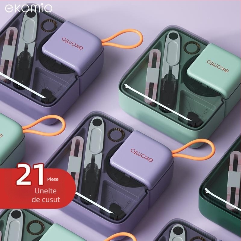 Cutie de cusut - tip buzunar portabil, plastic, set de 75 bucăți, 292 g, personalizabil, seria înfășurării acelor, design lux ușor