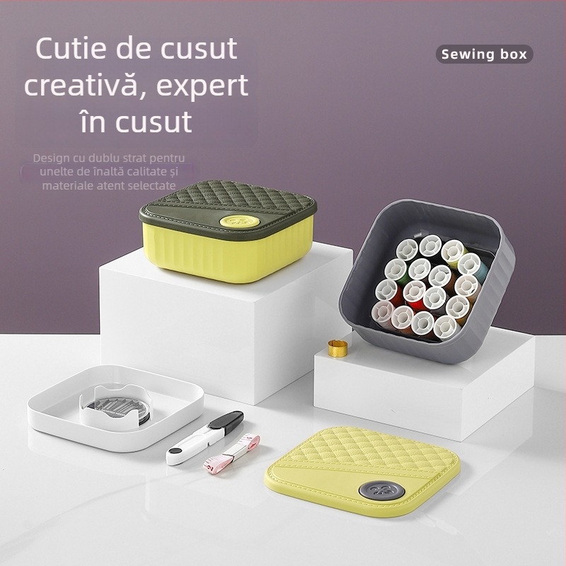 Cutie portabilă de cusut, plastic, depozitare cu două niveluri, kit de cusut