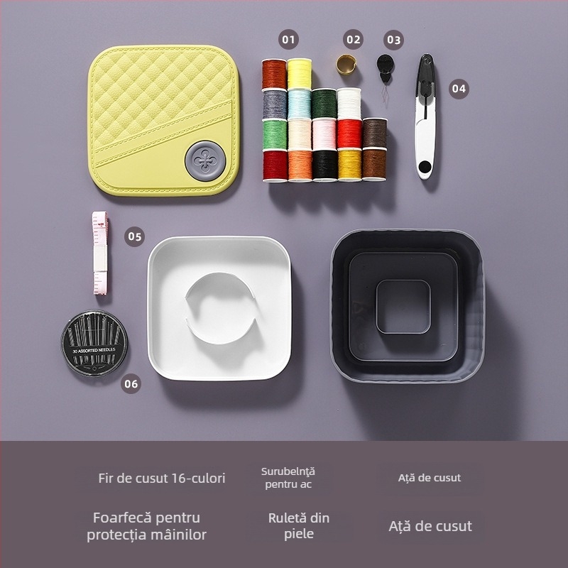 Cutie portabilă de cusut, plastic, depozitare cu două niveluri, kit de cusut
