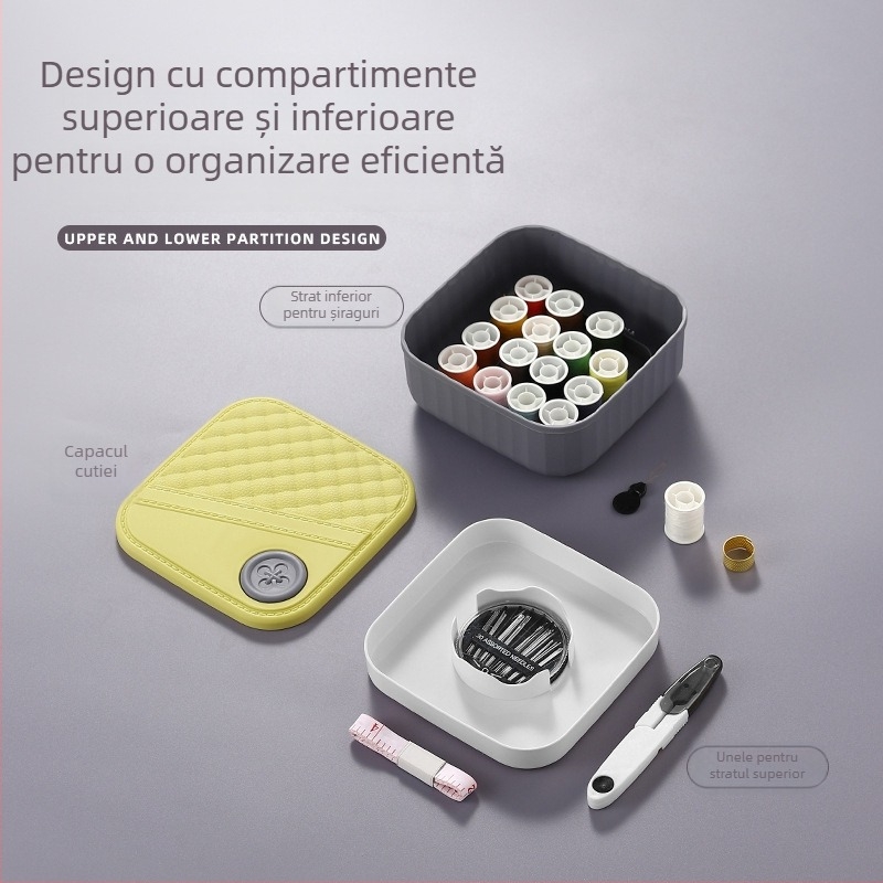 Cutie portabilă de cusut, plastic, depozitare cu două niveluri, kit de cusut