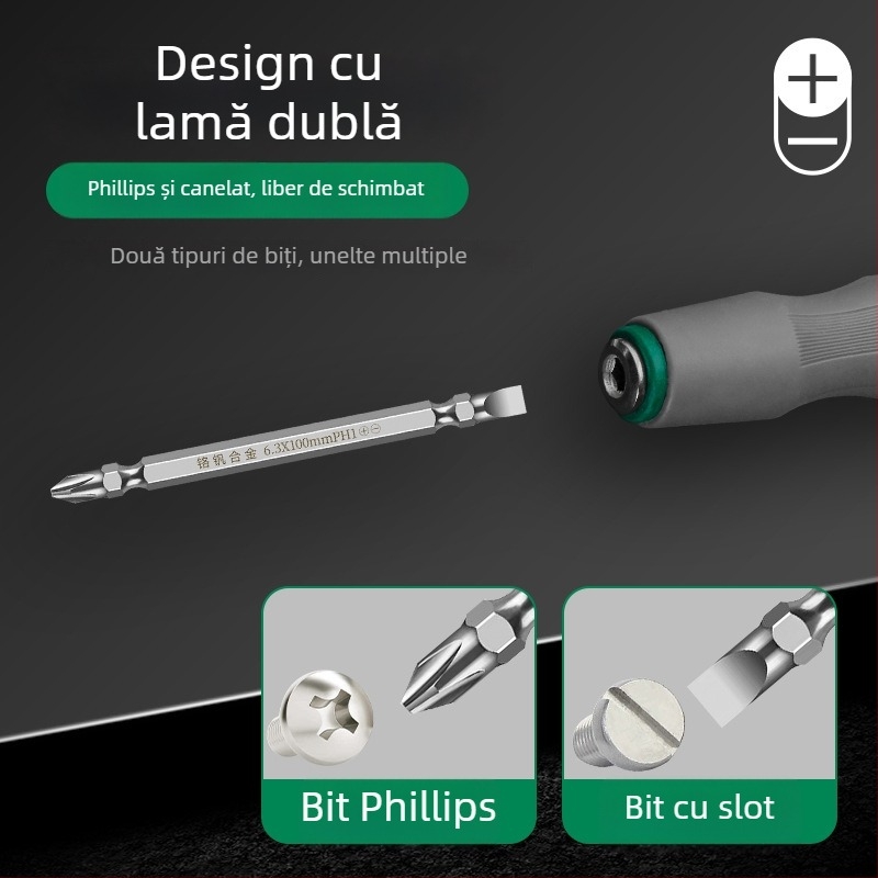Șurubelniță duală cu cap cruci și plat, izolată, oțel CR-V, mâner TPR, nemagnetic