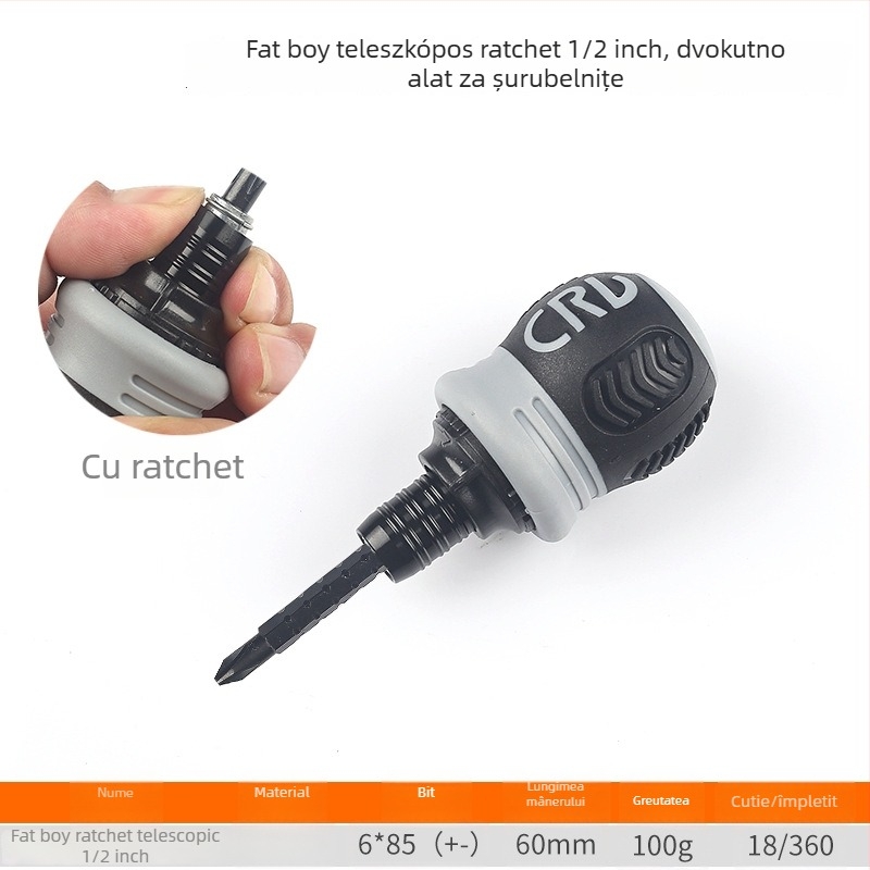 FUTE șurubelniță mini telescopic cu clichet bidirecțional, cap de tăiere din oțel carbon, magnetică și izolată, cu cap în formă de ridiche