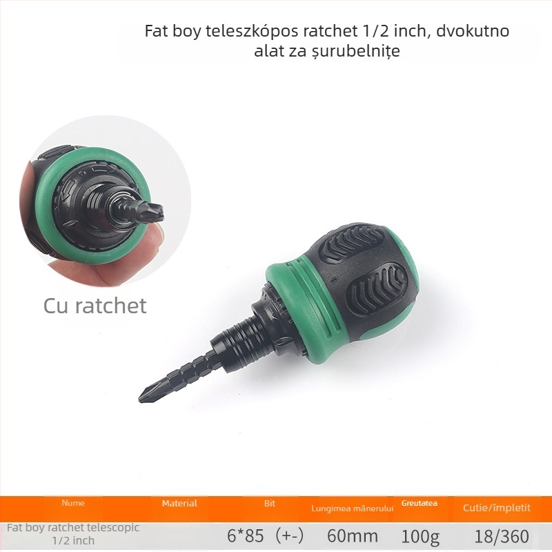 FUTE șurubelniță mini telescopic cu clichet bidirecțional, cap de tăiere din oțel carbon, magnetică și izolată, cu cap în formă de ridiche