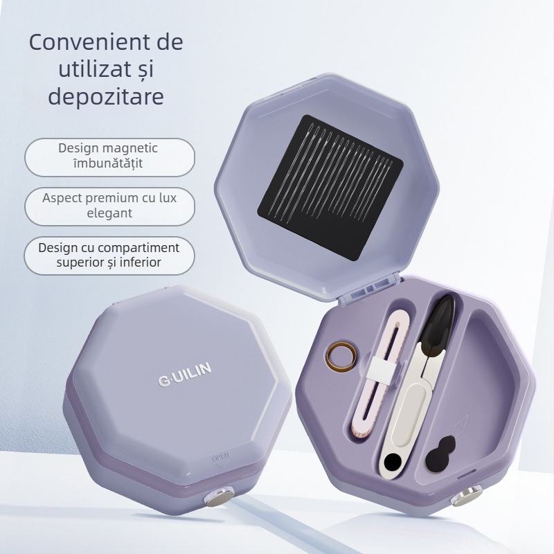 Cutie portabilă de cusut – stil buzunar, plastic, set de 60 piese, design minimalist