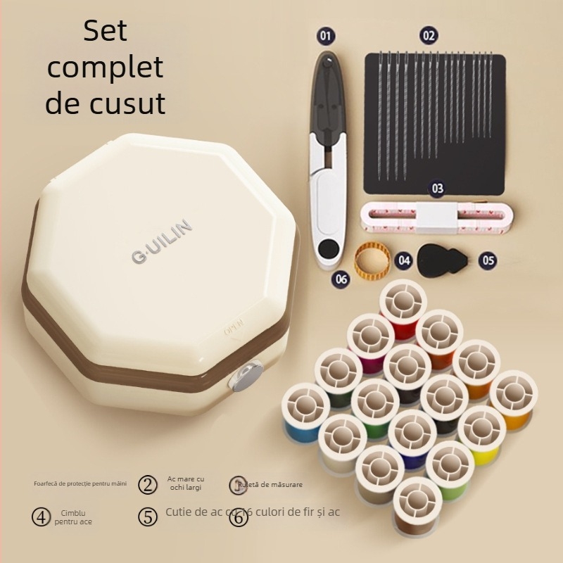 Cutie portabilă de cusut – stil buzunar, plastic, set de 60 piese, design minimalist