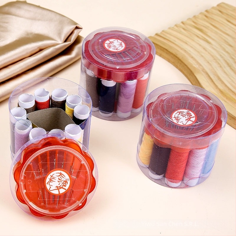 Set de cusut într-o cutie rotundă, din plastic, 252 piese