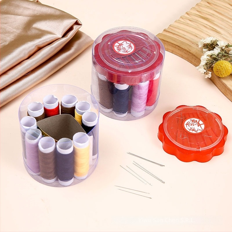 Set de cusut într-o cutie rotundă, din plastic, 252 piese