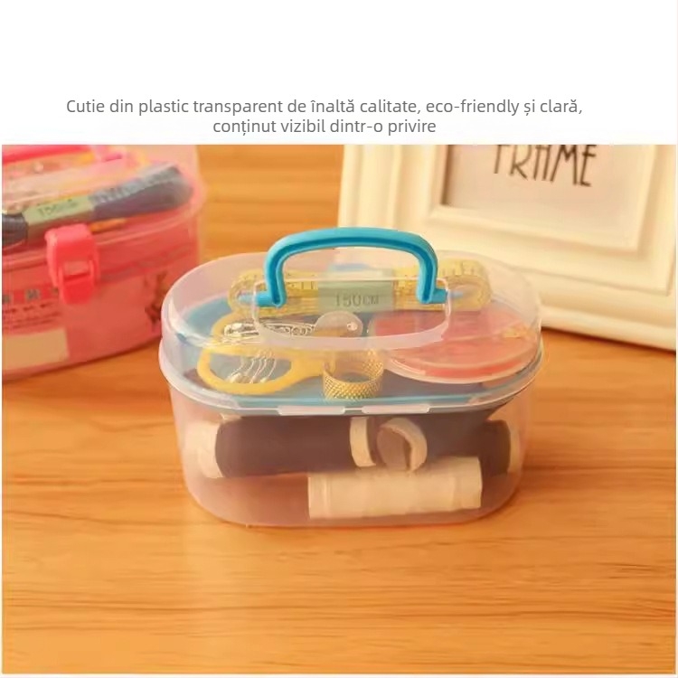 Cutie de cusut portabilă, set de 9 piese, din plastic, stil japonez, design simplu