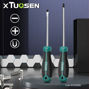 xTuosen Șurubelniță magnetică din oțel cu carbon, mâner cauciucat — neizolată