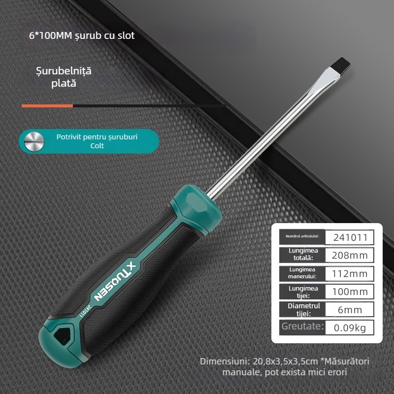 xTuosen Șurubelniță magnetică din oțel cu carbon, mâner cauciucat — neizolată