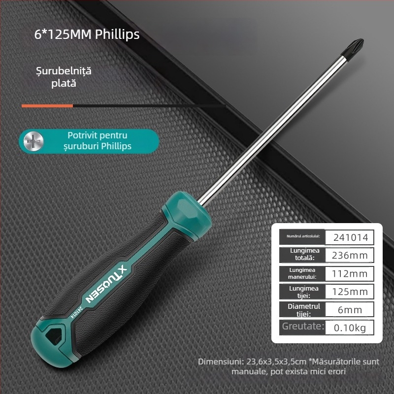 xTuosen Șurubelniță magnetică din oțel cu carbon, mâner cauciucat — neizolată