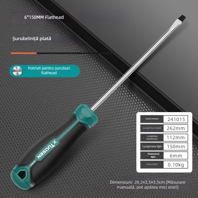 xTuosen Șurubelniță magnetică din oțel cu carbon, mâner cauciucat — neizolată