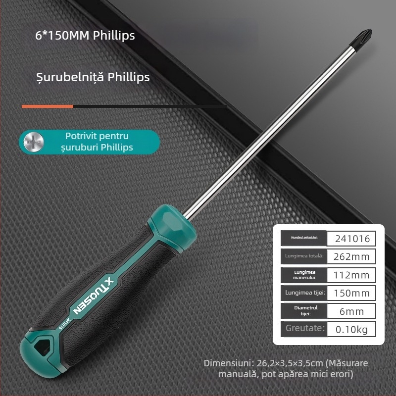 xTuosen Șurubelniță magnetică din oțel cu carbon, mâner cauciucat — neizolată