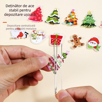 Unealtă de aspirare a acului pentru broderie — design din lemn, serie de Crăciun, portabilă, anti-pierdere