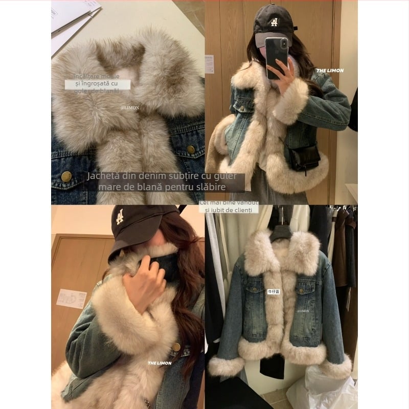 Lemon Green Tea jachetă denim patchwork eco-friendly, croială lejeră, mâneci lungi, guler rotund TM-1229